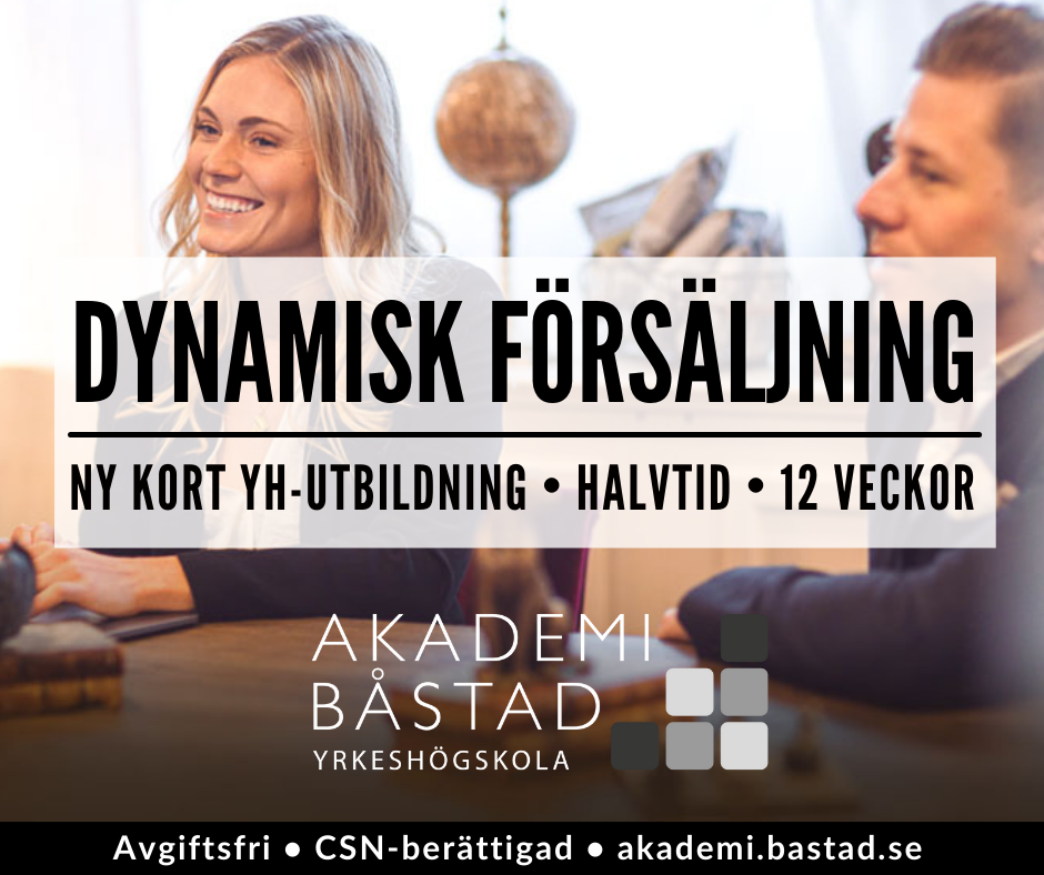 Dynamisk försäljning. Ny kort YH-utbildning. Halvtid. 12 veckor. Akademi Båstad. 